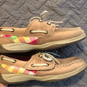 Girls Sperry multi-colored plaid slip on loafer boat shoes size 11